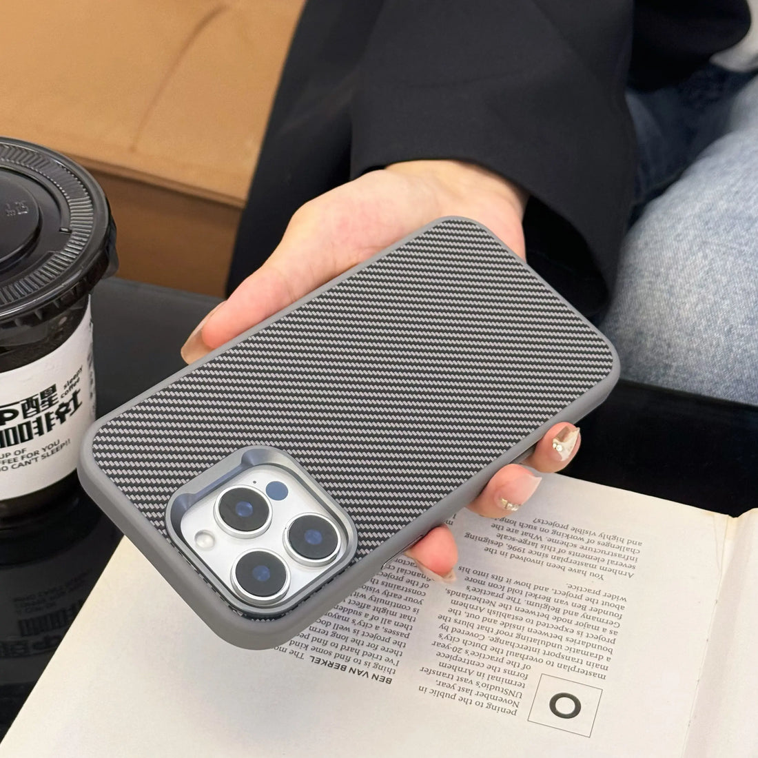 Tech360 Luxury Carbon Fiber Texture iPhone Case -  Magnetic Mobile Phone Case for iPhone 16 Pro Max - Acrylic Hard Back - Shockproof Cover