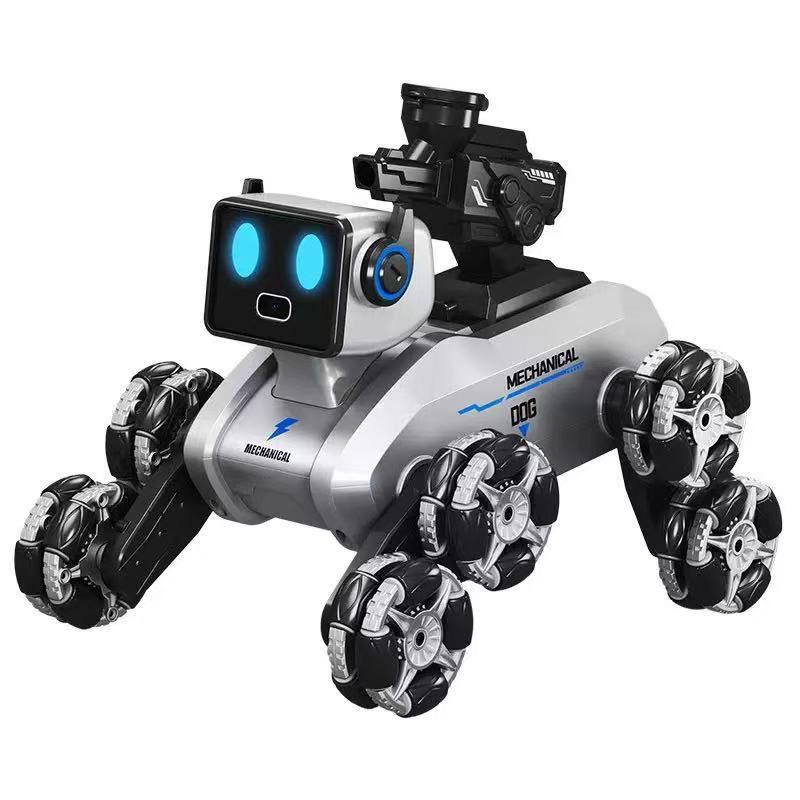 Mechanical Dog Remote Control educational Robot for kids, 2.4GHz Wireless, 8-Wheel Stunt Vehicle with LED Display, Silver