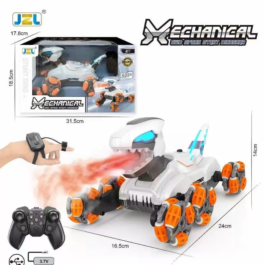 Mechanical Dog Remote Control educational Robot for kids, 2.4GHz Wireless, 8-Wheel Stunt Vehicle with LED Display, Silver