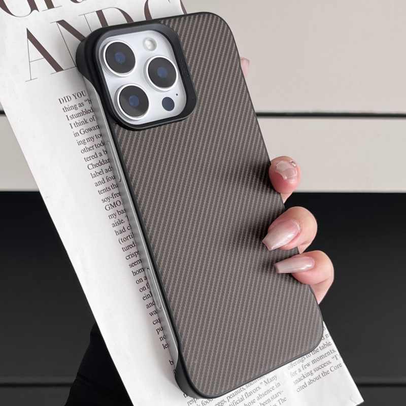 Tech360  Carbon Fiber Texture Frameless Cell Phone Case - for iPhone 16 Pro - Hard PC Protective Back Cover