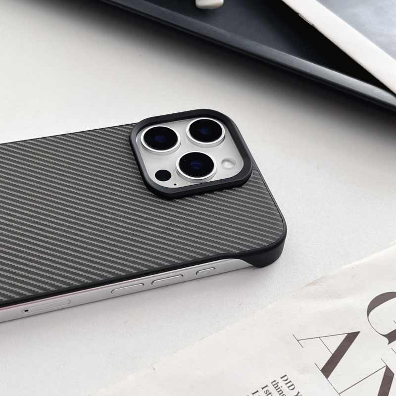 Tech360  Carbon Fiber Texture Frameless Cell Phone Case - for iPhone 16 Pro - Hard PC Protective Back Cover