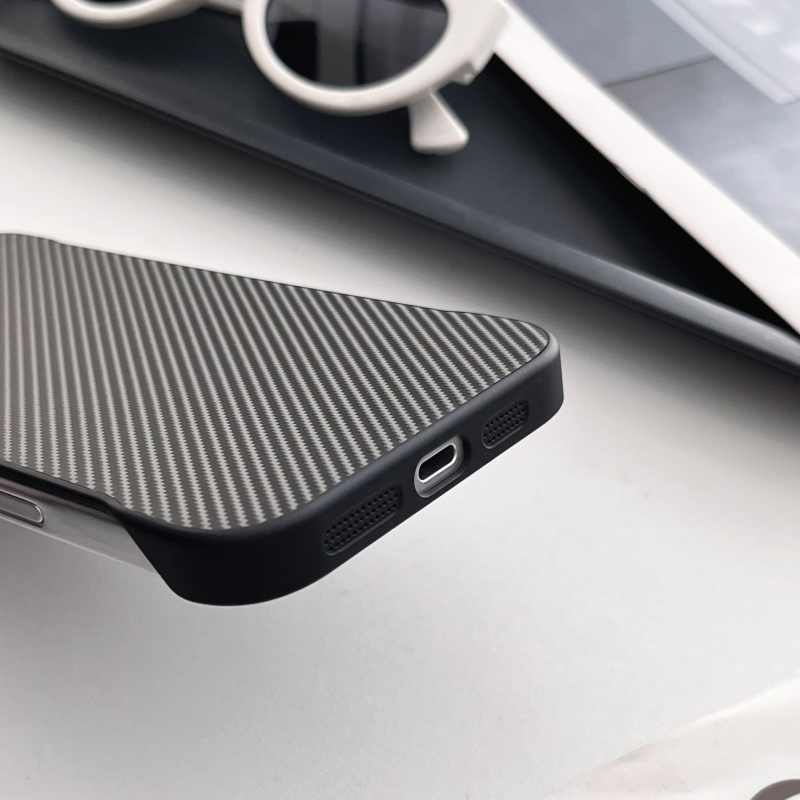 Tech360  Carbon Fiber Texture Frameless Cell Phone Case - for iPhone 16 Pro - Hard PC Protective Back Cover